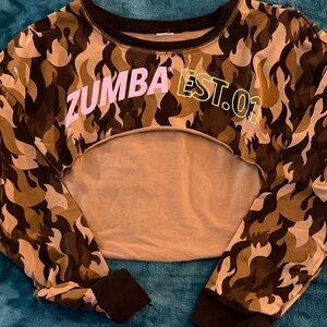 Zumba Fitness Camo Cropped Long Sleeve Top with Pink & Lime Logo